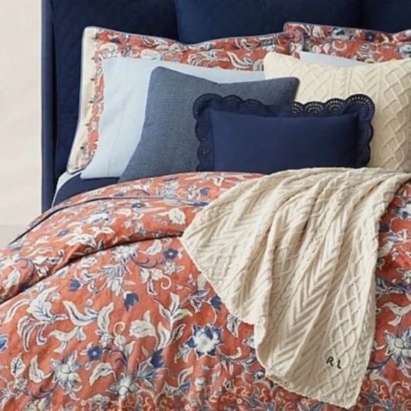 Ralph Lauren Mirabelle Duvet Cover QUEEN Orange Terracotta - Picture 7 of 7